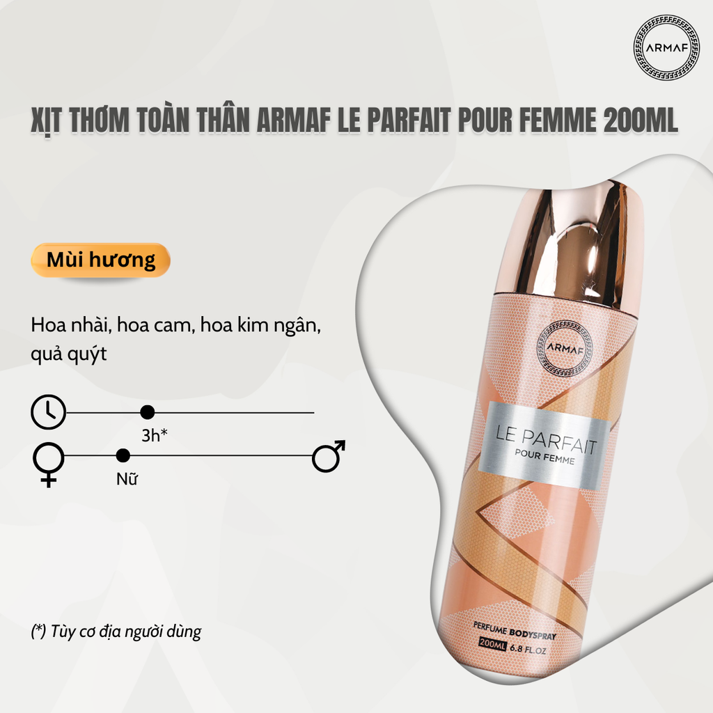 Xịt thơm toàn thân Armaf Le parfait Pour Femme 200ml